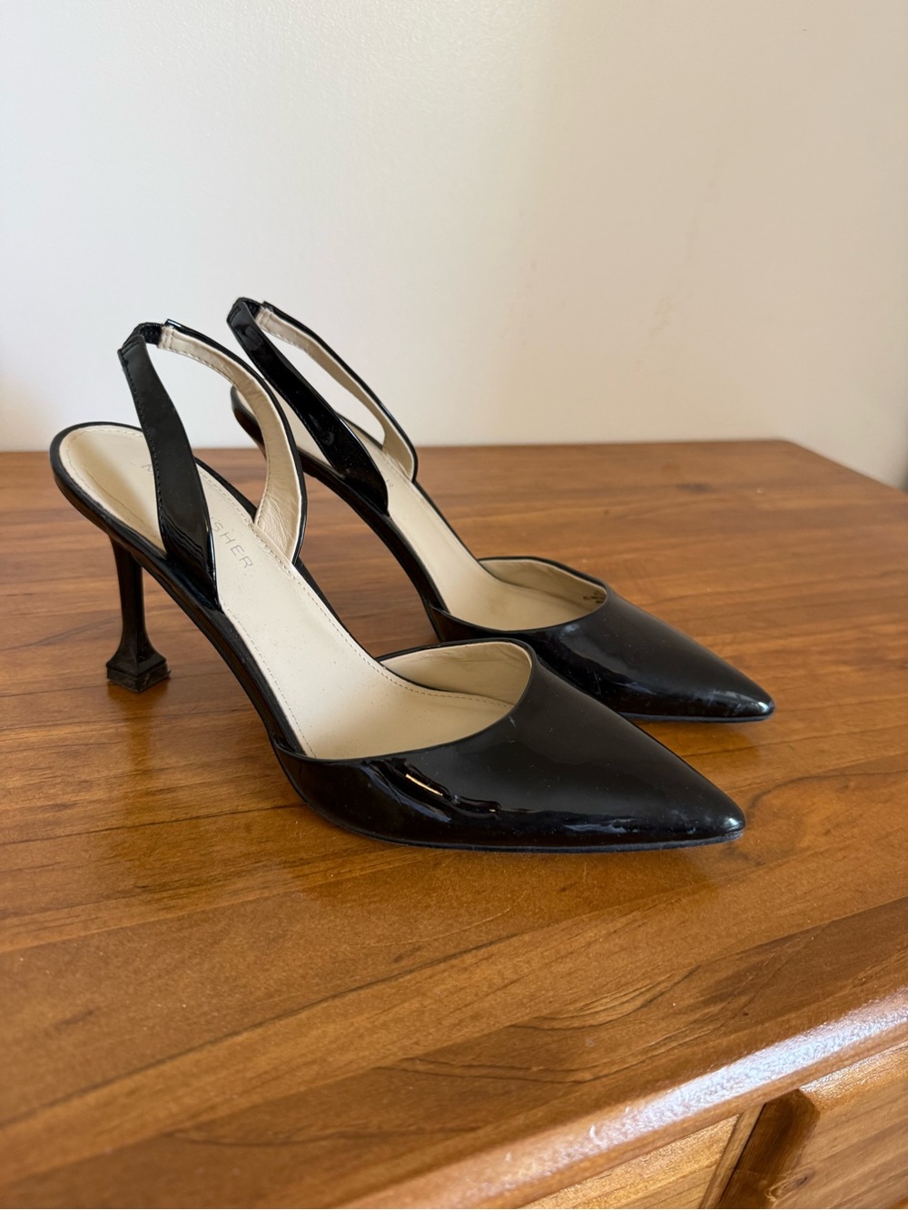 Marc Fisher Black Patent Pointed Slingback Heels